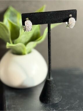 Silver Crystal Pavé stainless steel Huggie Earrings - Women Jewelry